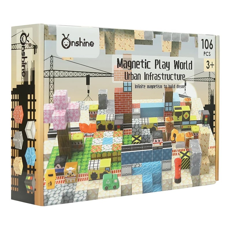 Knick Knack Magnetic Play World Building Blocks - Urban Infrastructure Set with 106 Pieces for Kids Ages 3+ - Image 1